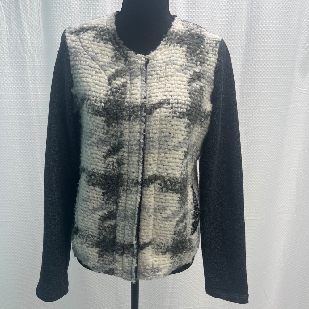 Dolan Grey Mixed Media Mohair Wool Blend Abstract Full Zip Sweater Jacket
Large